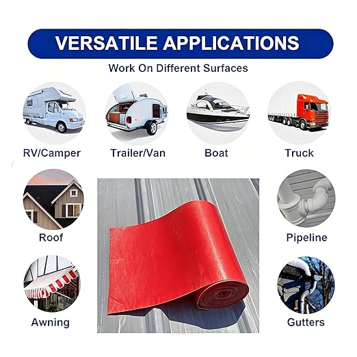 Waterproof Sealant Tape Self Adhesive Rubberized Asphalt Tape for RV Roof Metal Roof Corrugated Roof Leak Repair UV Resistant Heavy Duty Waterproofing Membrane (Red, 196.85 Inches X 11.81 Inches)