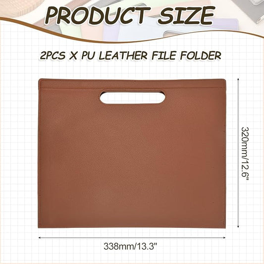 PATIKIL 2Pcs Leather Folder, 13.3x12.6 Magnetic Leather Document Holder File Folder PU Pouch Bag Portfolio File Organizer Handbag Personal Envelope Waterproof for Traveling, Brown