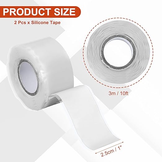 uxcell 2 Pcs Self Fusing Silicone Tape, 1" x 10ft Waterproof Water Leak Sealing Tape for Plumbing Pipe Hose Repair Handles, White