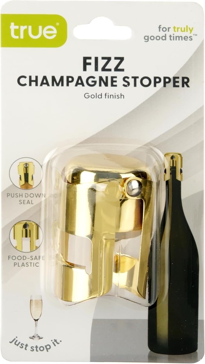 True Fizz Champagne Stoppers for Bottles, Sparkling Wine Stopper, Wine Accessories Kitchen Accessory, Gold Set of 1