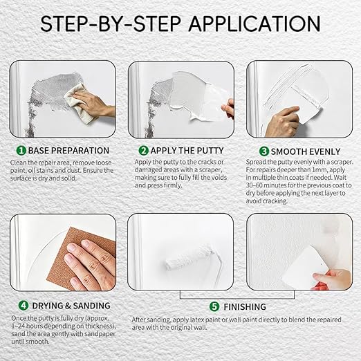 Wall Repair Paste Kit, 350g (12.35oz) White Drywall Spackle, Quick Mending Agent with Scrapers, Sandpaper, Odorless Wall Hole Filler for Cracks, Nail Holes, Dents, Scratches