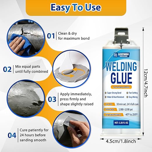 Cold Weld Epoxy Kit Industrial Strength Heavy Duty Casting Adhesive & Metal Repair Putty - Super Fast Waterproof Heat Resistant Fills Cracks Holes for Metal Plastic Concrete Ceramic - 3.4oz AB Tubes