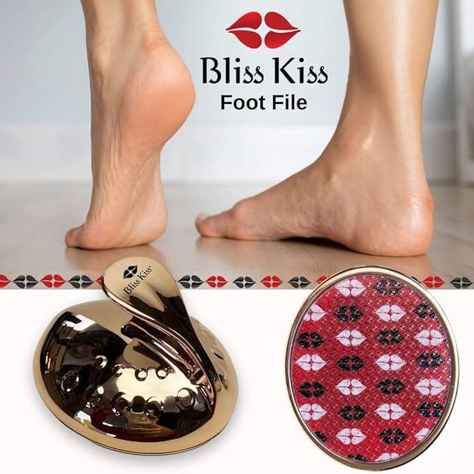 Bliss Kiss Callus Remover for Feet Nano Glass Pumice Stone for Feet, Hard Skin Foot File w/Easy Grip-No Slip Handle, Heel Scraper for Cracked Heels, Pedicure Tools for Feet, Foot Scraper