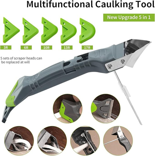 Caulking Tools, 5 in 1 Silicone Caulking Tool Kit, Sealant Finishing Tool, Sealant Finishing Tool & Grout Removal Tool with Adhesive Residue Scraper for Kitchen Bathroom Window, Sink Joint