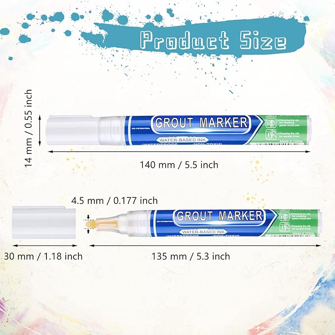 Zonon Grout Wall Pen Tile Paint Markers Grout Repair Sealer Pen for Bathrooms Kitchen Porch Patio Repair Refresh(White,8 Pieces)