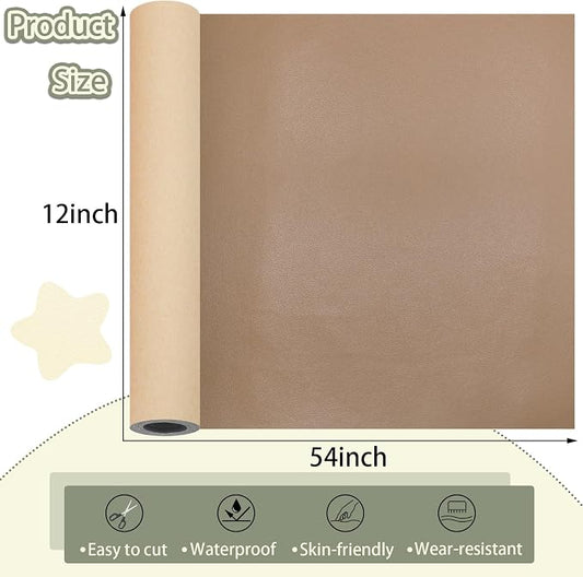 Leather Repair Patch for Furniture, 12×54 Inch Self Adhesive Leather Repair Tape, 1 Roll Vinyl Leather Repair Kit for Sofa Jackets Couches Handbags Kitchen Stools Luggage (Light Brown)