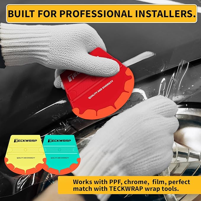 TECKWRAP Felt Squeegee for Vinyl Wrap, Pro Car Wrap Tool Kit with 3 Hardness Levels (Soft/Medium/Hard),Fan-Shape, Premium Felt Edge (Yellow 40A / Green 50A / Red 60A)