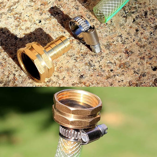 Solid Brass Garden Hose Repair kit Connector with Stainless Steel Clamps, Male Adapter/Female Garden Hose Swivel Fitting… (5/8" Barb x 3/4" Female -2 Sets)