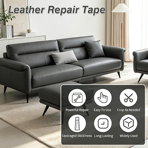 BSZHTECH Leather Repair Tape Self-Adhesive Leather Repair Patch for Couch Furniture Sofas Car Seats Advanced PU Vinyl Leather Repair Kit(Grey, 23.6 X 79 inch)