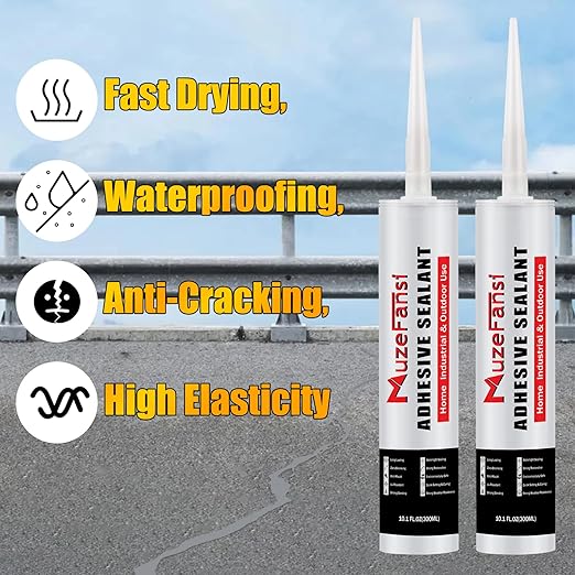 6 Pack Concrete Crack Filler, Concrete Crack Repair Sealant Gray, Self-Leveling Waterproof Joint Filler for Expansion Joints & Horizontal Cracks (10.1 fl oz, 6 Pack)
