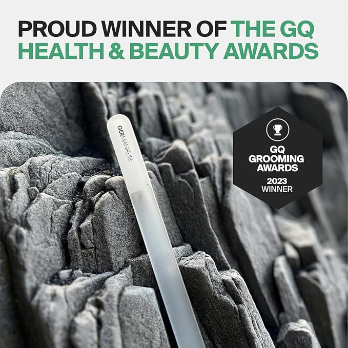 GERMANIKURE 5pc Manicure Set in Black Leather Case - Made in Solingen Germany, FINOX Stainless Steel and Crystal Glass Tools – Professional Quality Compact Nail Grooming Kit