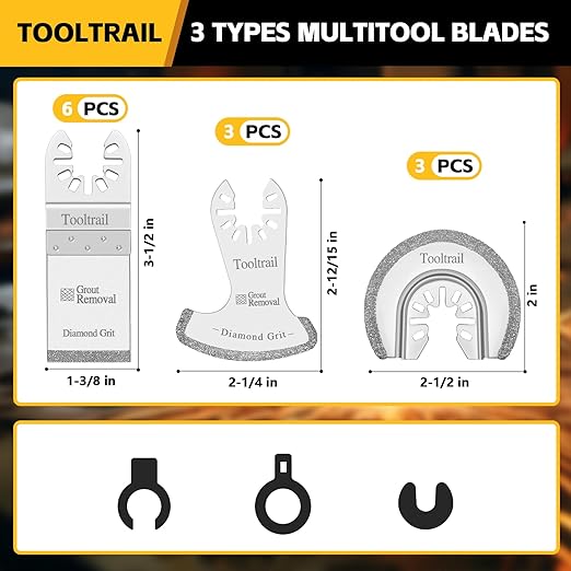 12 PCS Diamond Saw Blades for Oscillating Tool, Grout Removal Blade,Professional Multi Tool Blades Kit for Grout, Cement,Fit Milwaukee, Dewalt, Bosch, Ryobi