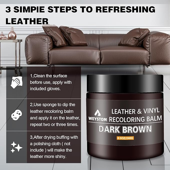 Leather Recoloring Balm - Dark Brown Leather Repair Kit for Furniture, Dye, Recolor, Renew, Repair & Restore Aged, Faded, Cracked, Peeling and Scuffed
