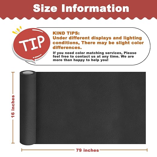 GEYYANG Leather Repair Patch, 16X79 inch Self Adhesive Leather Patches, Large Leather Repair Tape for Couches, Furniture, Car Seats, Cabinets, Wall, Handbags(Black - Litchi Grain)