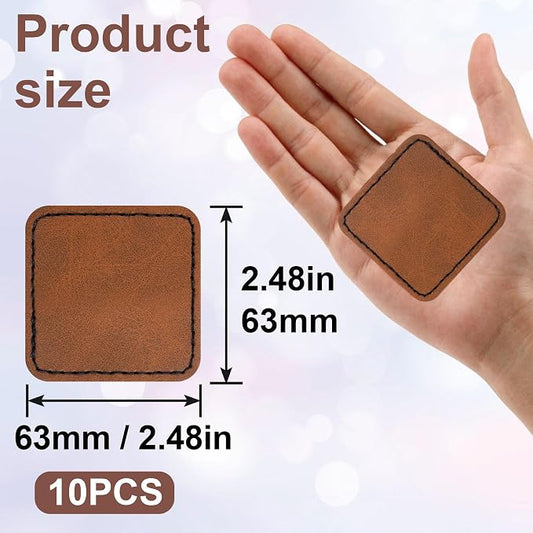 SmallCat 10 PCS Square Leather Patches for Hats, Iron on Blank Patches, Artificial Leather Patches for Laser Engraving, Repair Patches for DIY Sewing Crafts for Hats, Jackets, Jeans - Khaki