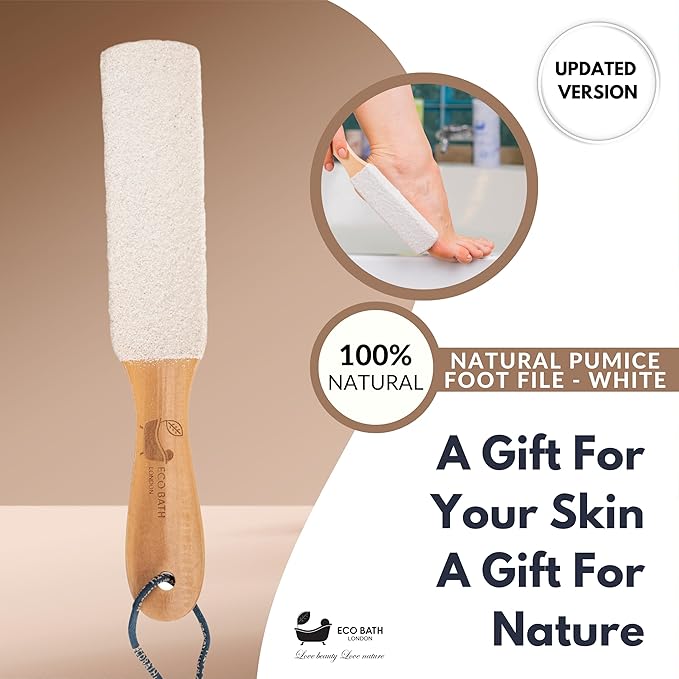 Eco Bath London Natural Pumice Foot File White Flat - Callus Remover for Feet, Dead Skin Heel Scrubber, Pedicure Foot Care Tool for Cracked Dry Heels, Callus Dead Skin Remover for Women and Men