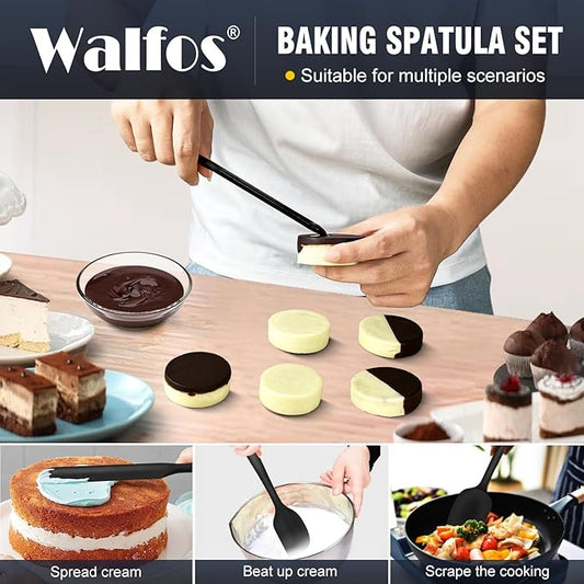 Walfos Silicone Spatula Set of 8(600°F)- Heat Resistant Kitchen Silicone Scraper Spatulas & Mini Spatulas, One-Piece Seamless Design, Perfect for Cooking Mixing & for Non-stick Cookware,black