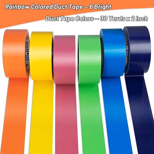 Oleitodh 6 Pack Rainbow Colored Duct Tape Bulk, 2 Inch x 180 Yards Heavy Duty Color Duct Tape Rolls, No Residue,Waterproof & Tear by Hand,Great for Packaging, Arts & Crafts and DIY Projects