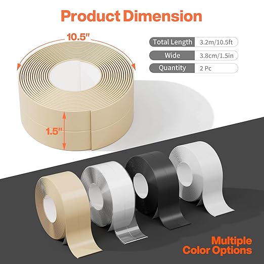 Dstorelhp 2 Rolls Beige Caulk Tape Waterproof Self Adhesive, Decorative Caulking Tape for Kitchen, Countertop, Bathroom, Sink, Bathtub, Toilet, Shower (1.5" x 10.5Ft)