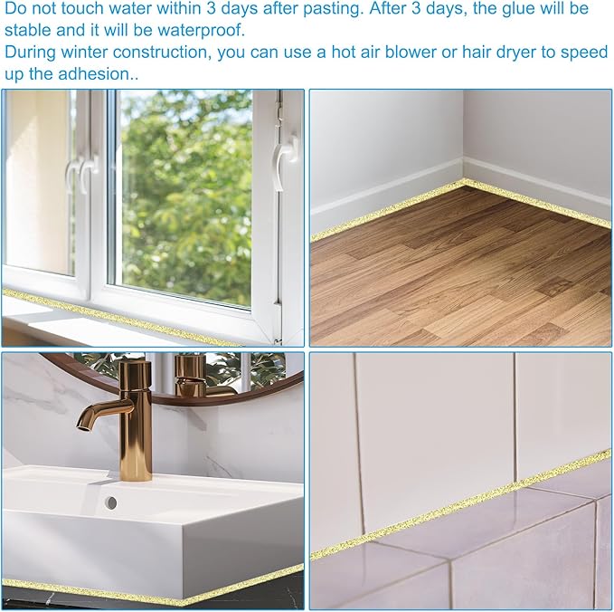 PATIKIL Caulking Trim Strip, 20 FT Corner Peel and Stick Wall Molding Edging Waterproof Self-Adhesive Trim Caulk Strip for Floor Countertop Toilet Tile Tub, Gold