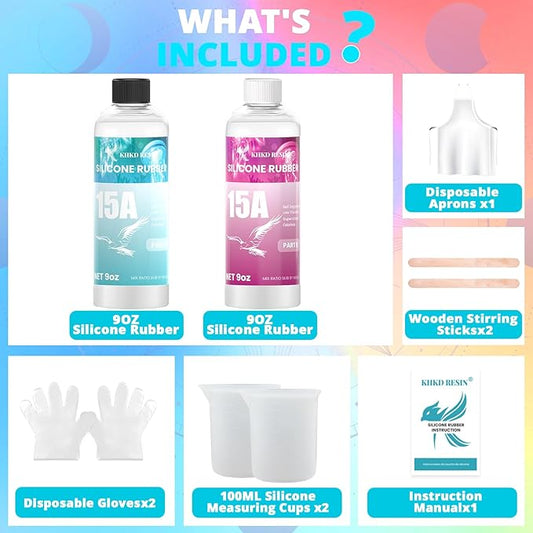 Silicone Mold Making Kit, 15A Liquid Silicone Rubber 18OZ Translucent Clear Mold Making Silicone Mixing Ratio 1:1 – Bubble-Free, Easy Demold for Resin Molds, 3D Molds, 4H Fast Cure