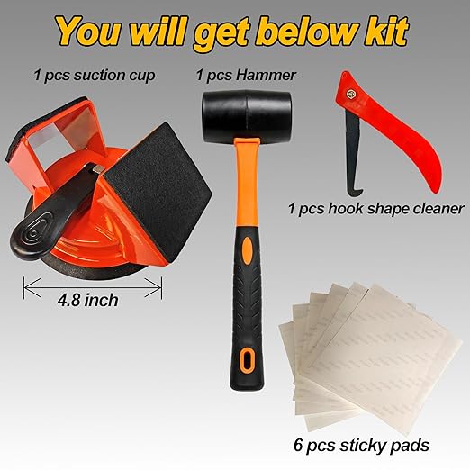 Floor Gap Fixer Tool, with Dual Heavy Duty 45°Striking Surface, Enhanced Suction Cup, 6X Sticky Pads, Rubber Mallet, Hook Tool, Works for Laminate, Vinyl, LVP, Wooden, Hardwood, Floor
