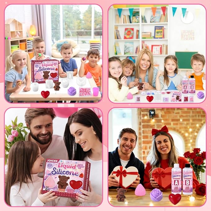 JOICEE Valentines Day Taba Squishy Kit, DIY Valentine Crafts Kit 18OZ 1:1 AB Liquid Silicone with 3D Mold for Make Your Own FuFu Squishies Kits Valentines Day Party Favors Stress Relief Toys Gifts