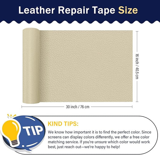 Zenyao Leather Repair Patch Tape - Self Adhesive Leather Repair Kit for Car Seat Furniture, Heavy Duty Vinyl Repair Patch for Couch Sofa, Waterproof Fix for Tears, 16x30 Inch Roll, Off White