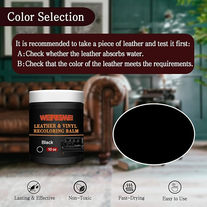 Leather Recoloring Balm & Color Restorer - 10 OZ, Black | Restore Faded Leather Color, Cover Scratches & Scuffs. Easy DIY Application for Furniture, Sofa, Car Seats, Bags & Shoes
