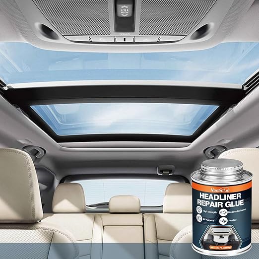 Headliner Repair Glue - Car Headliner Adhesive with Brush, Upholstery Glue for Cars, Headliner Repair Kit, Car Roof Liner Fabric Adhesive Ideal for Automotive interiors, Leather (3.53, Fluid Ounces)