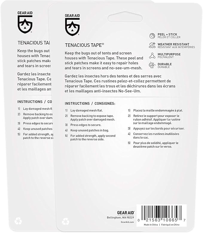 Gear AID Tenacious Tape Mesh Patches for Repairing Holes in Tents, Bug Screens, Mosquito Netting, No-See-ums and More, 3” Rounds