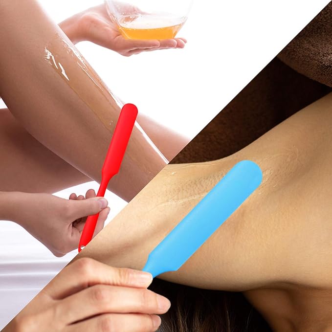 Mudder 3 Pcs Non-stick Wax Spatulas Silicone Waxing Applicator Hair Removal Sticks Applicator Spatula Reusable Hard Wax Scraper for Home Salon Body Use(Black, Red, Blue)