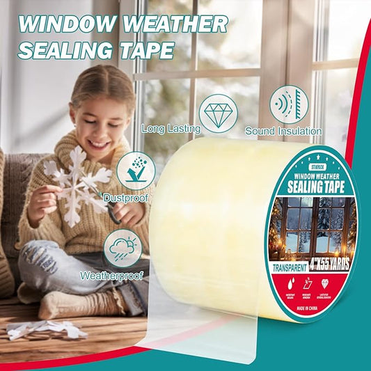 1Pack Window Weather Sealing Tape, 4in x 55y,Clear Waterproof Repair Tape, Window Insulation Tape for Doors Windows and Shower Glass Gaps,No Residue
