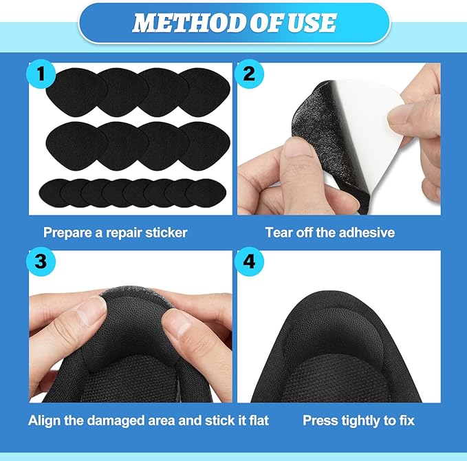 16Pair Shoe Hole Repair Patches, Self-Adhesive, Microfiber Leather, for Sneakers, Leather Shoes, High Heels, Black