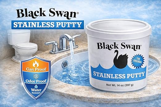 Black Swan Stainless Stay Soft Plumbers Putty, 14oz - Crack-Resistant, Ideal for Sink Drain, Faucets & Fixtures, Stretchable Plumbers Putty