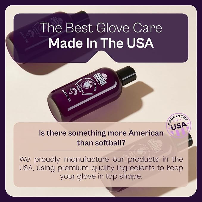 SARNA BASEBALL Glove Conditioner, Liquid, 8 Oz – Water-Based, Non-Darkening, No Sticky Residue – Glove Conditioner for Mitts, Baseball & Softball Gear Made in USA