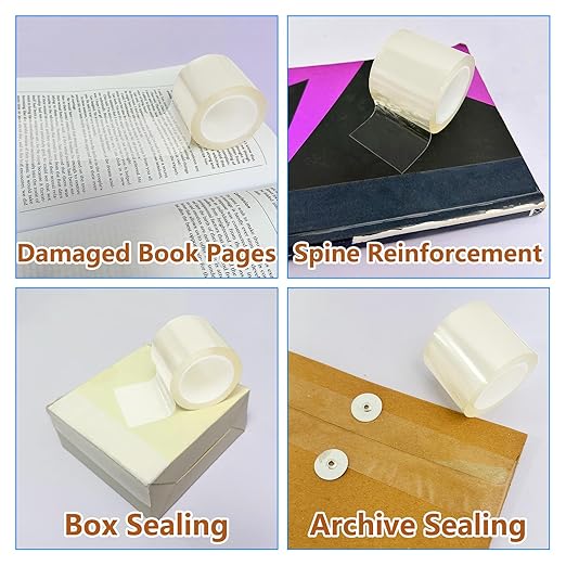 YINTTIAN 3 Rolls Clear Book Tape with Strong Adhesive, Book Repair Tape Waterproof for Libraries,Old Books, Broken Pages (2 Inch x 16.5 Feet Per Roll)