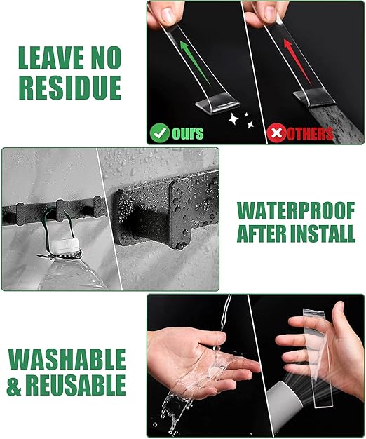 Double Sided Tape Heavy Duty, 240" L x 1"/0.5" W, Removable Waterproof Clear Nano Mounting Tape for Picture Hanging, Wall Decor, Rugs & Posters, Indoor Outdoor