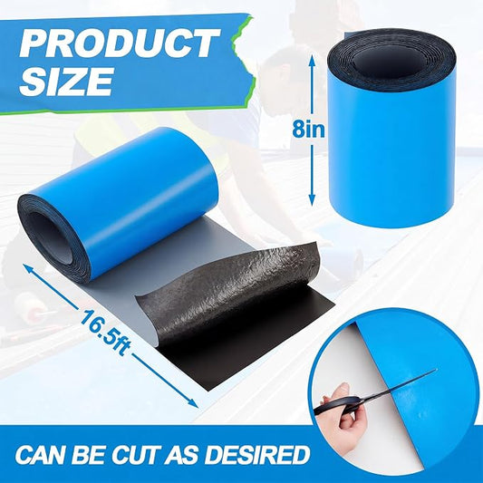 8in x 16.5ft Roof Waterproof Tape, Heavy Duty TPU Self-Adhesive Leak Repair for Metal, Corrugated Roofs, Windows, Rvs & Gutters, Instant DIY Weatherproof Seal (Blue)