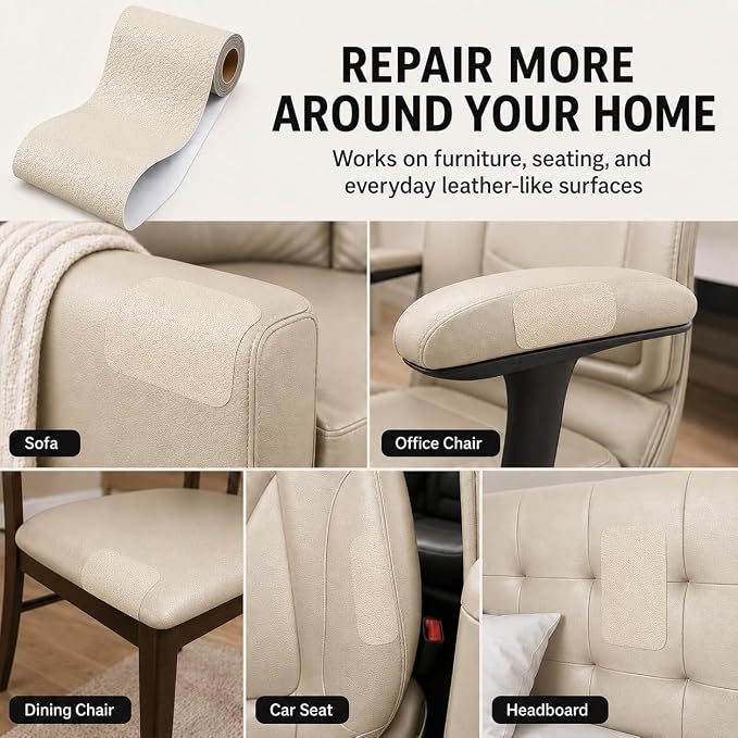 Self Adhesive Leather Repair Patch 24x54 Inch, Large Vinyl Repair Kit,Beige | Leather Tape for Furniture, Couch, Sofa, Car Seats. Waterproof, Strong Adhesion, Easy Cut Pleather Patch Waterproof Scratch