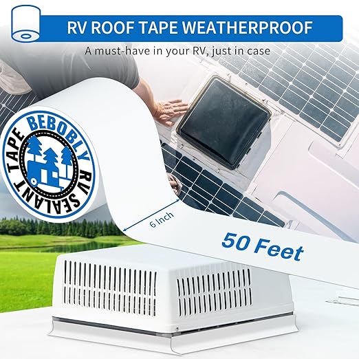 BEBOBLY RV Roof Tape,Leak Repair Sealant Tape 6 Inch x 50 Foot UV & Waterproof for RV Roof,Window,Camper, Boat,Pipe Sealing, Natural White