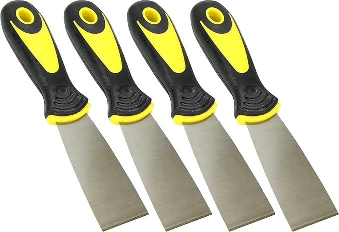 Harrier Hardware 4-Pack Soft Grip Handle Putty Scraper Knife, Flexible Blade, 1.5-inch Wide
