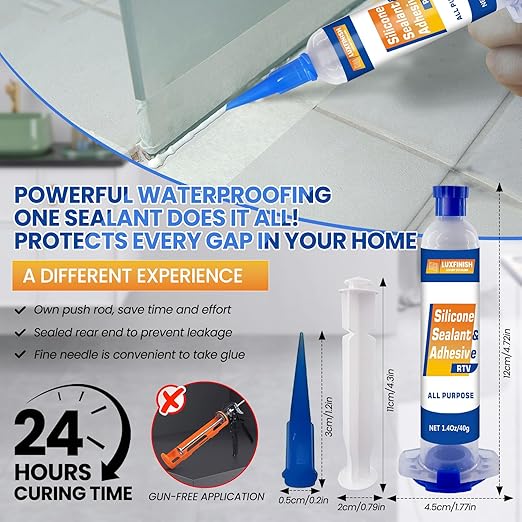 RTV Silicone Sealant Adhesive – 100% Waterproof Silicone Caulk for Automotive, Window, Bathroom, Kitchen – High Bond, Shrink & Crack Resistant – White(1.4oz/40g)