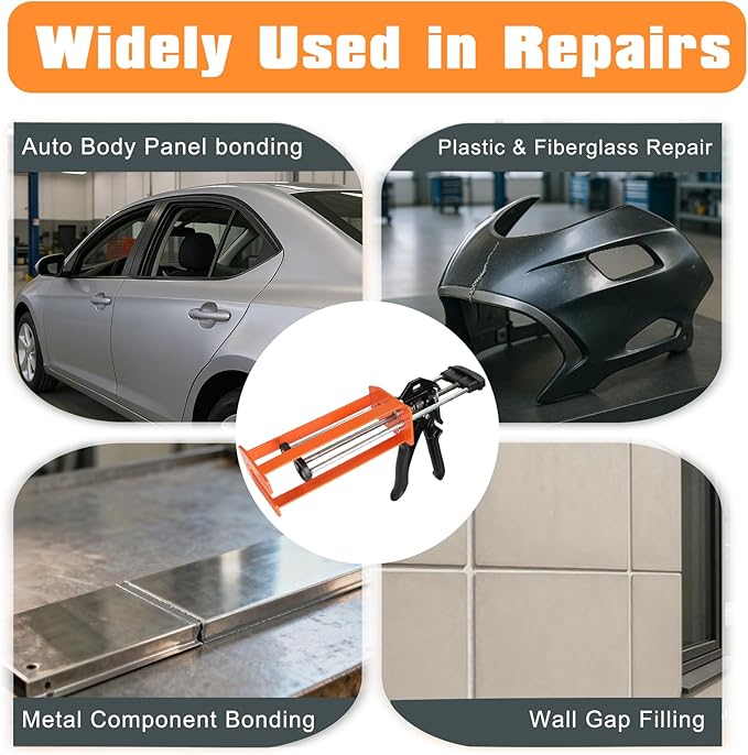 Dual Component Caulking Gun 450ML / 600ML / 650ML (1:1 & 2:1), Manual 2 Part Epoxy Gun for Panel Bonding Adhesive, Structural Epoxy, Plastic & Fiberglass Repair