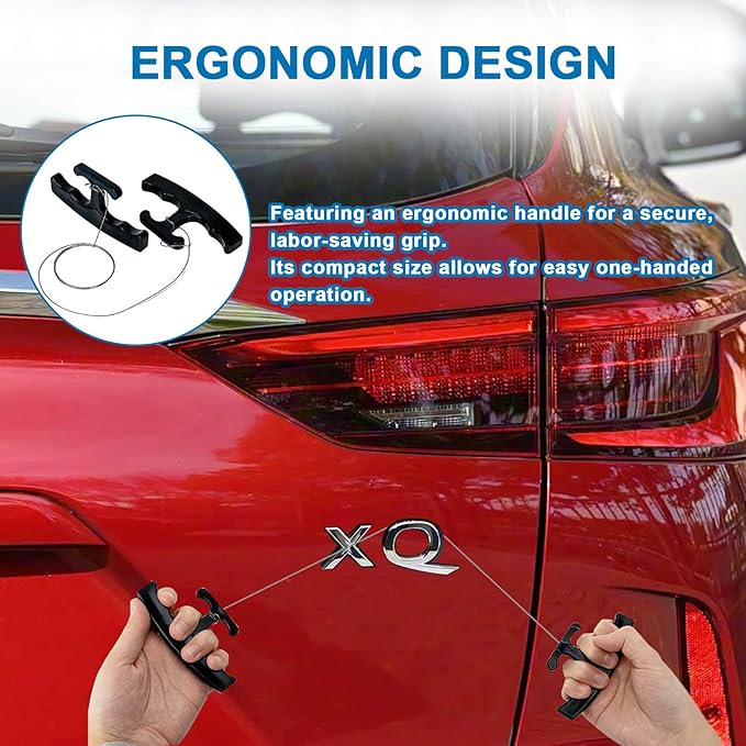 PSLER Black Car Emblem Removal Tool, Plate Line Badge Remover - 1 Pair Kit with 5M High-Strength PE Cable for Vehicle Decal, Vinyl Wrap and Window Tint Installation