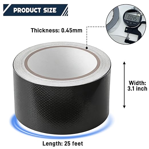 Quinnsus Waterproof Repair Tape for Fabric, Awnings, Tarp, Tents, RV Roof, Underbelly, Canvas, Sail and Boat Cover, UVproof and Heat-Resistant Tear Repair Pctch Kit(Black, 3 Inch X 25 Ft)