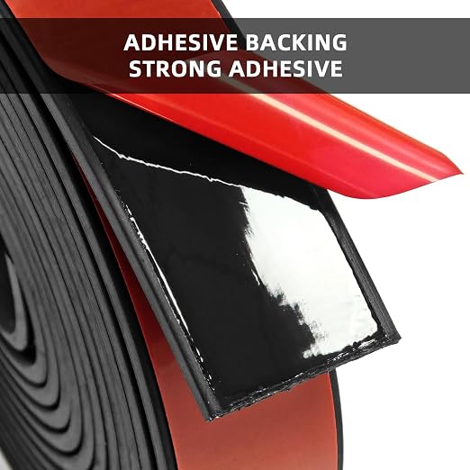 WELSTIK 1" x 1/8" Adhesive Solid Rubber Strip (16.4Ft) | Heavy Duty Neoprene Gasket Roll | Waterproof Red Film Weather Stripping for Gutter Leak, Door Crash Pad, Washer Vibration & DIY Seals