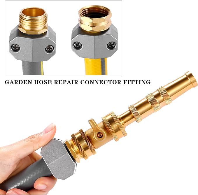 Garden Hose Repair Kits, 2 Sets Aluminum Alloy Water Hose Connector, Fit 3/4" and 5/8" Garden Hose, Male and Female Hose End Repair Fittings Replacement, Hose Mender Kit