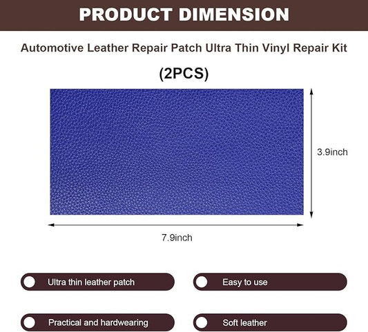 2 PCS Leather Repair Patch Tape, 4 x 8 Inch PU Vinyl Repair Patches for Car Upholstery Seat, Waterproof Self Adhesive Leather Tape Repair Kit for Furniture Couches Chairs (Royal Blue)