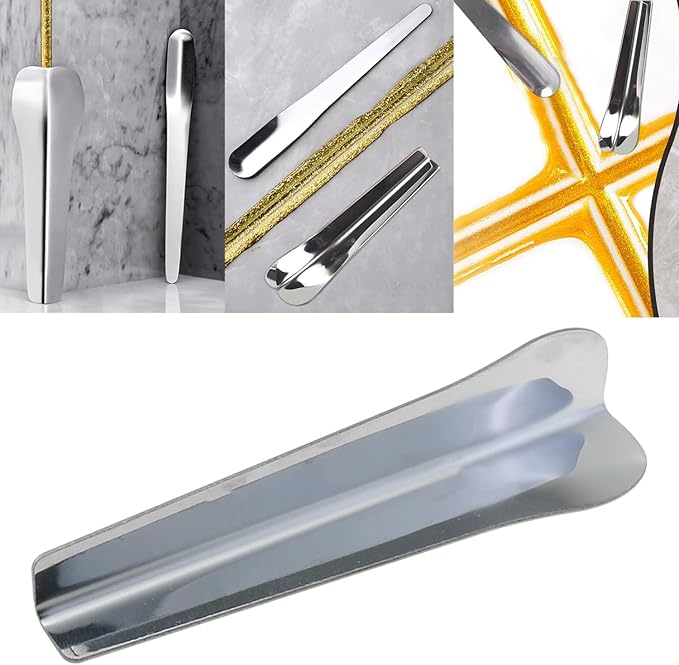 Heyous 2PCS Silver Stainless Steel Double Ended Caulking Tools Cement Slurry Cleaning Utensil Shaded Corners Scraper Wall Tile Spatula